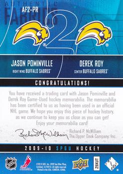 2009-10 SP Game Used - Authentic Fabrics Dual Patches #AF2-PR Jason Pominville / Derek Roy  Back