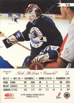 1997-98 Leaf International Stars - Universal Ice #74 Kirk McLean Back