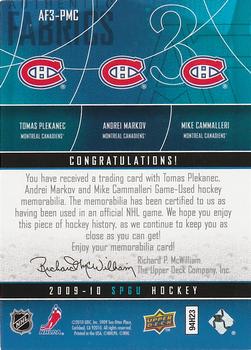 2009-10 SP Game Used - Authentic Fabrics Triples Patches #AF3-PMC Andrei Markov / Mike Cammalleri / Tomas Plekanec  Back