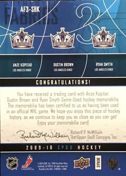 2009-10 SP Game Used - Authentic Fabrics Triples Patches #AF3-SBK Ryan Smyth / Dustin Brown / Anze Kopitar  Back