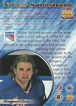 1997-98 Pacific Crown Collection #86 Niklas Sundstrom Back
