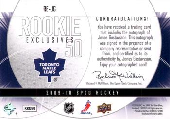 2009-10 SP Game Used - Rookie Exclusives Autographs #RE-JG Jonas Gustavsson  Back
