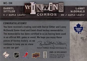 2009-10 SPx - Winning Combos #WC-SM Darryl Sittler / Lanny McDonald  Back