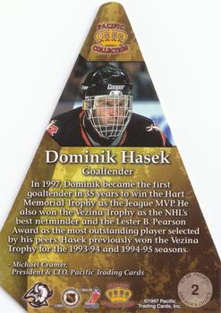 1997-98 Pacific Crown Collection - Cramer's Choice #2 Dominik Hasek Back