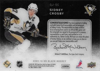 2009-10 UD Black - Jerseys Black Ice Autographs #QJ-SC Sidney Crosby  Back