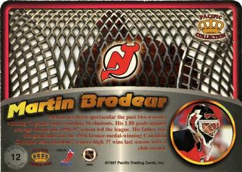 1997-98 Pacific Crown Collection - In the Cage Die Cuts #12 Martin Brodeur Back