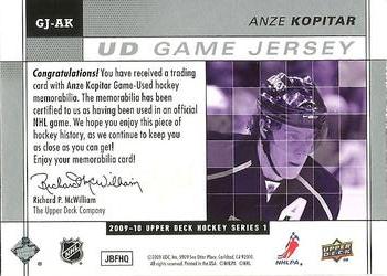 2009-10 Upper Deck - UD Game Jerseys #GJ-AK Anze Kopitar  Back