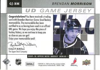 2009-10 Upper Deck - UD Game Jerseys #GJ-BM Brendan Morrison  Back