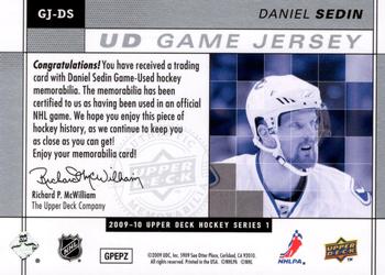 2009-10 Upper Deck - UD Game Jerseys #GJ-DS Daniel Sedin  Back