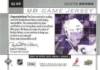 2009-10 Upper Deck - UD Game Jerseys #GJ-DU Dustin Brown  Back