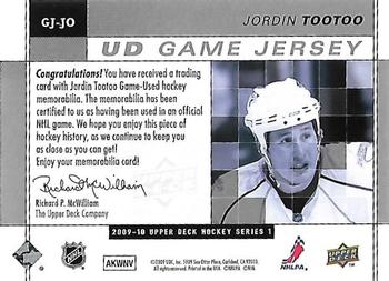 2009-10 Upper Deck - UD Game Jerseys #GJ-JO Jordin Tootoo  Back