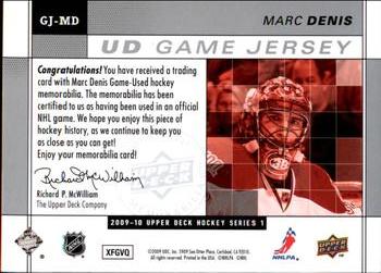 2009-10 Upper Deck - UD Game Jerseys #GJ-MD Marc Denis  Back