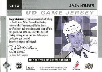 2009-10 Upper Deck - UD Game Jerseys #GJ-SW Shea Weber  Back