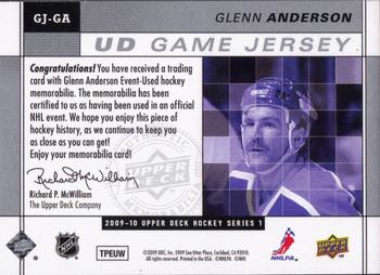 2009-10 Upper Deck - UD Game Jerseys #GJ-GA Glenn Anderson  Back