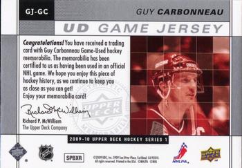 2009-10 Upper Deck - UD Game Jerseys #GJ-GC Guy Carbonneau  Back