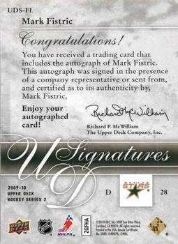 2009-10 Upper Deck - UD Signatures #UDS-FI Mark Fistric  Back