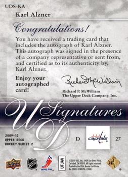 2009-10 Upper Deck - UD Signatures #UDS-KA Karl Alzner  Back