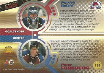 1997-98 Pacific Dynagon #138 Peter Forsberg / Patrick Roy Back