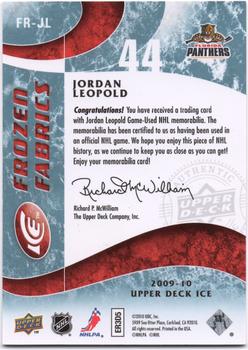 2009-10 Upper Deck Ice - Frozen Fabrics #FR-JL Jordan Leopold  Back