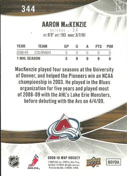 2009-10 Upper Deck MVP - Gold Script #344 Aaron MacKenzie  Back
