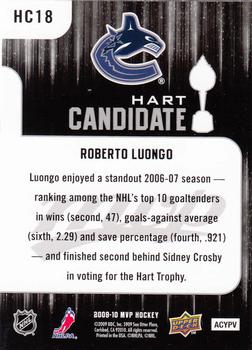 2009-10 Upper Deck MVP - Hart Candidates #HC18 Roberto Luongo  Back
