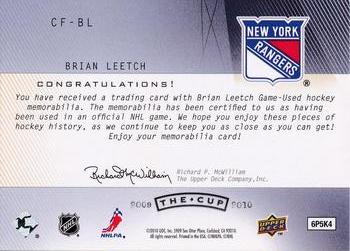2009-10 Upper Deck The Cup - Foundations Jerseys #CF-BL Brian Leetch  Back