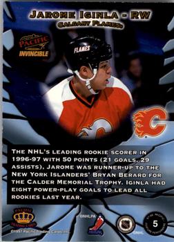 1997-98 Pacific Invincible - Feature Performers #5 Jarome Iginla Back