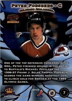 1997-98 Pacific Invincible - Feature Performers #7 Peter Forsberg Back