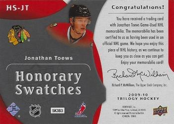 2009-10 Upper Deck Trilogy - Honorary Swatches #HS-JT Jonathan Toews  Back