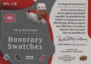 2009-10 Upper Deck Trilogy - Honorary Swatches #HS-LR Larry Robinson  Back
