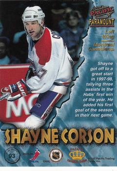 1997-98 Pacific Paramount #93 Shayne Corson Back