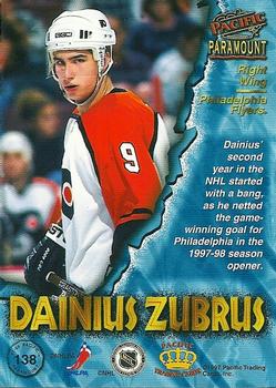 1997-98 Pacific Paramount #138 Dainius Zubrus Back