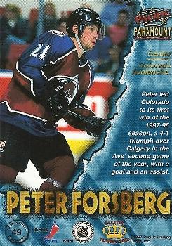 1997-98 Pacific Paramount #49 Peter Forsberg Back