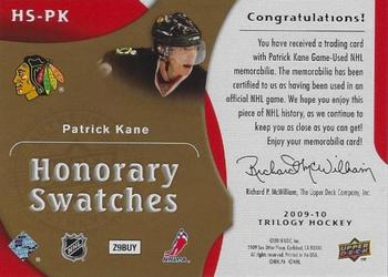 2009-10 Upper Deck Trilogy - Honorary Swatches Gold #HS-PK Patrick Kane  Back
