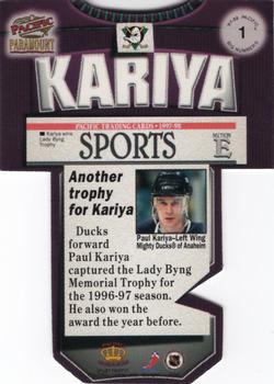 1997-98 Pacific Paramount - Big Numbers #1 Paul Kariya Back