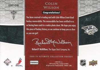 2009-10 Upper Deck Ultimate Collection - Debut Threads #UDT-CW Colin Wilson  Back