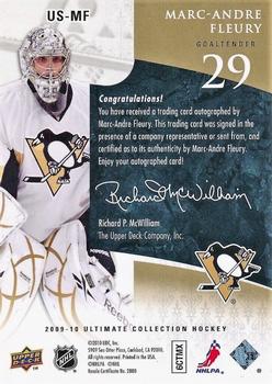 2009-10 Upper Deck Ultimate Collection - Ultimate Signatures #US-MF Marc-Andre Fleury  Back
