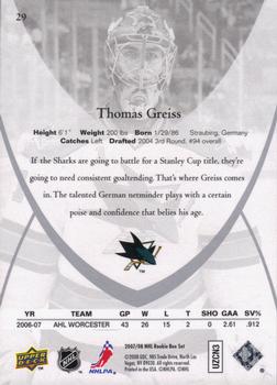 2007-08 Upper Deck Rookie Class Box Set #29 Thomas Greiss Back