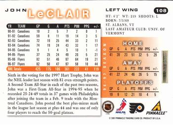 1997-98 Score #108 John LeClair Back