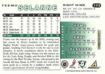 1997-98 Score #113 Teemu Selanne Back