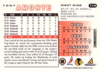 1997-98 Score #114 Tony Amonte Back