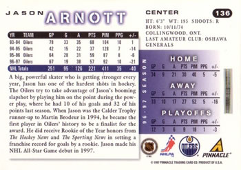 1997-98 Score #136 Jason Arnott Back