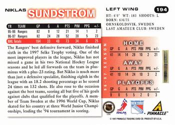1997-98 Score #194 Niklas Sundstrom Back