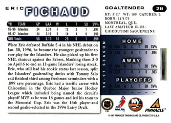 1997-98 Score #26 Eric Fichaud Back
