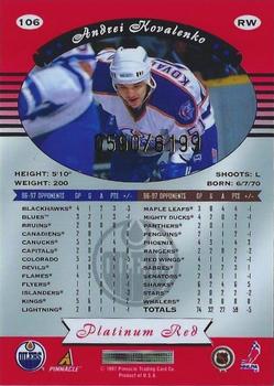 1997-98 Pinnacle Totally Certified #106 Andrei Kovalenko Back