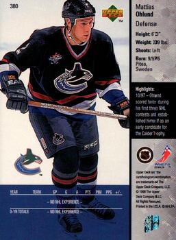 1997-98 Upper Deck #380 Mattias Ohlund Back
