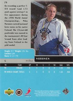 1997-98 Upper Deck Black Diamond #26 Mika Noronen Back