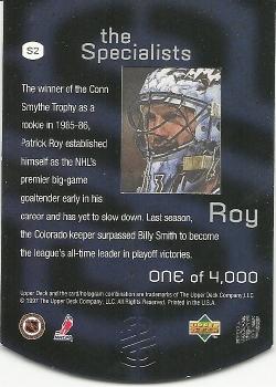 1997-98 Upper Deck - The Specialists #S2 Patrick Roy Back