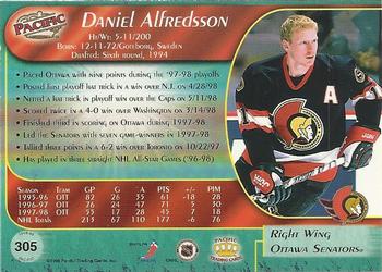 1998-99 Pacific #305 Daniel Alfredsson Back