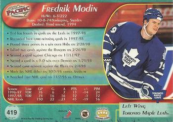 1998-99 Pacific #419 Fredrik Modin Back